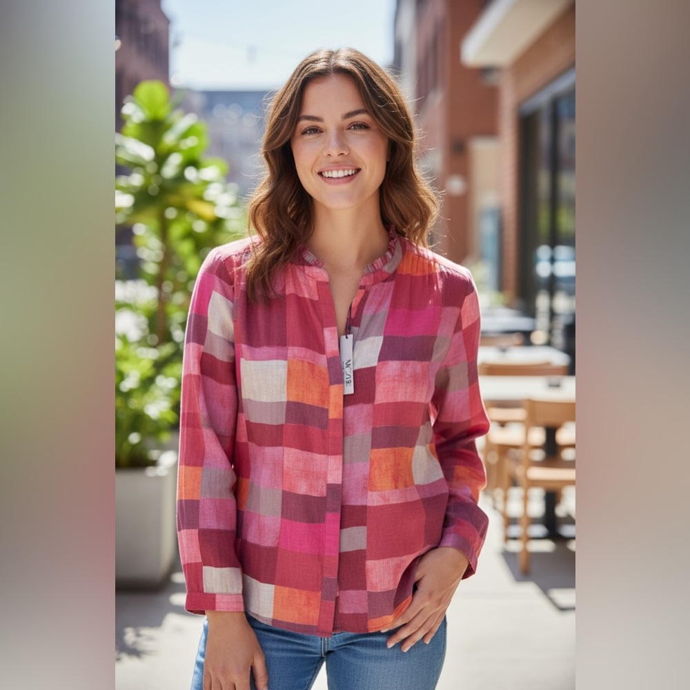 NWT NIC + ZOE SUNSET PLAID COTTON GIRLFRIEND SHIRT WOMEN’S SIZE 2X